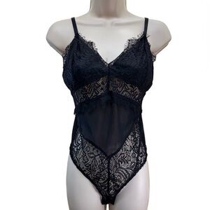 BIASHE black mesh lace sheer bodysuit